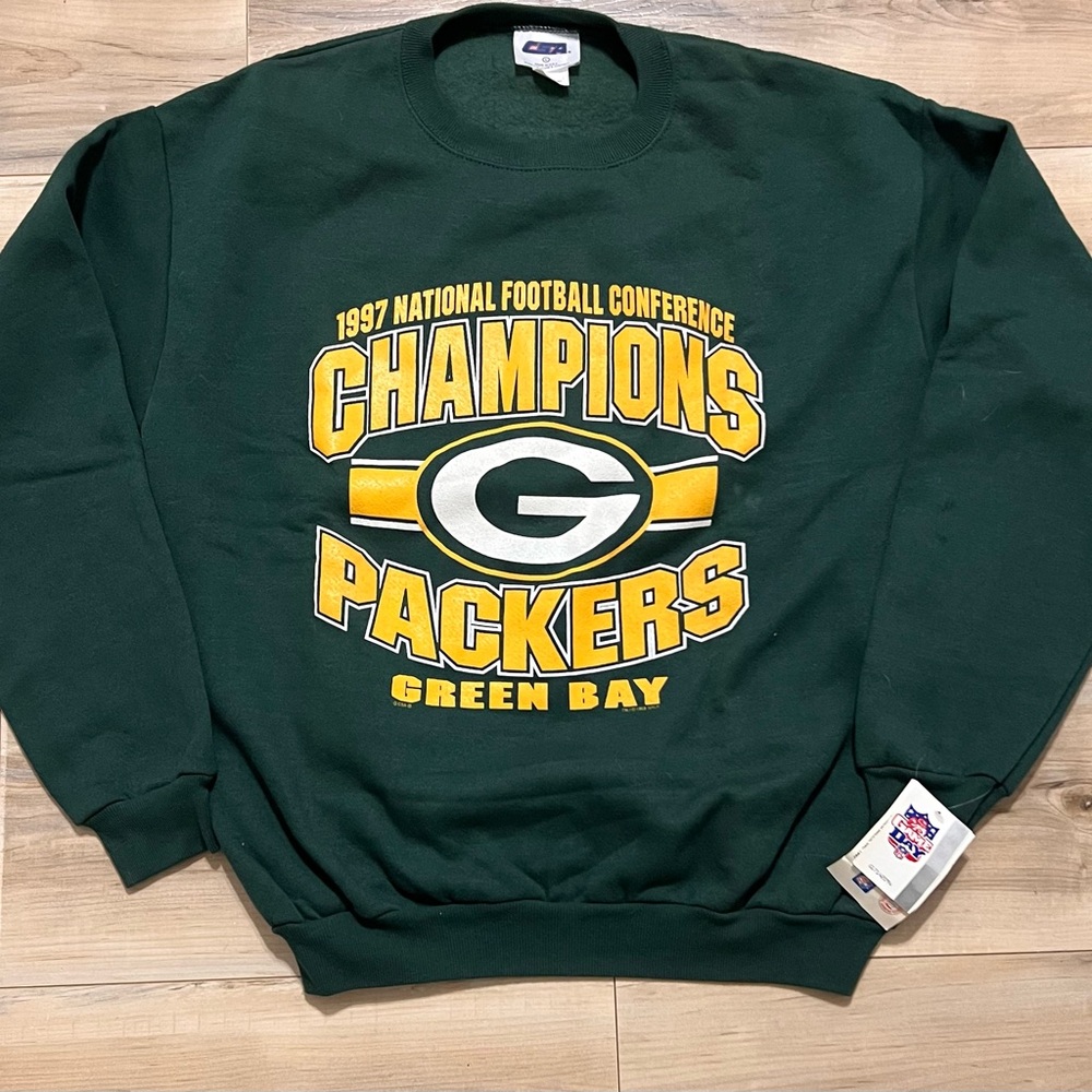 Vintage Green Bay Packers Mens Large Green NFL Game Day Crewneck Made In USA NWT